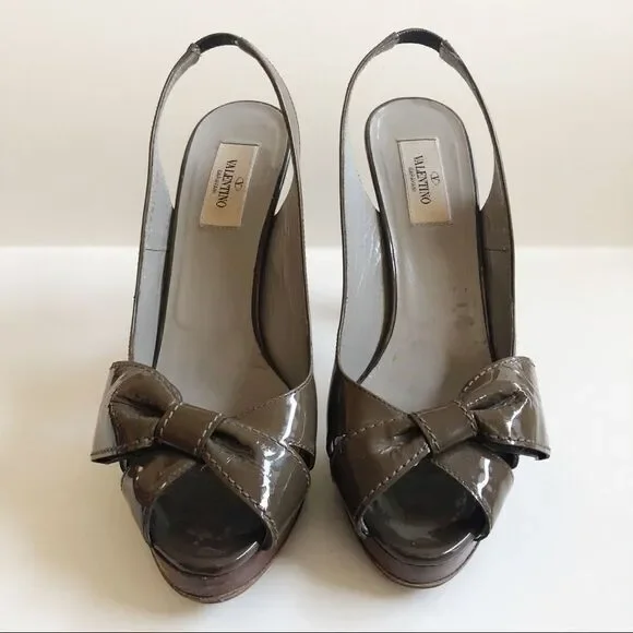 VALENTINO Patent Leather Flat Bow Peep Toe Pumps - Picture 2 of 8